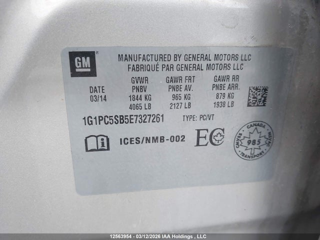 Продаж на аукціоні авто 2014 Chevrolet Cruze 1lt, vin: 1G1PC5SB5E7327261, номер лоту: 12563954