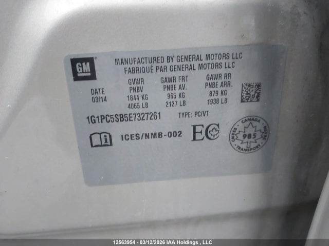 Продаж на аукціоні авто 2014 Chevrolet Cruze 1lt, vin: 1G1PC5SB5E7327261, номер лоту: 12563954