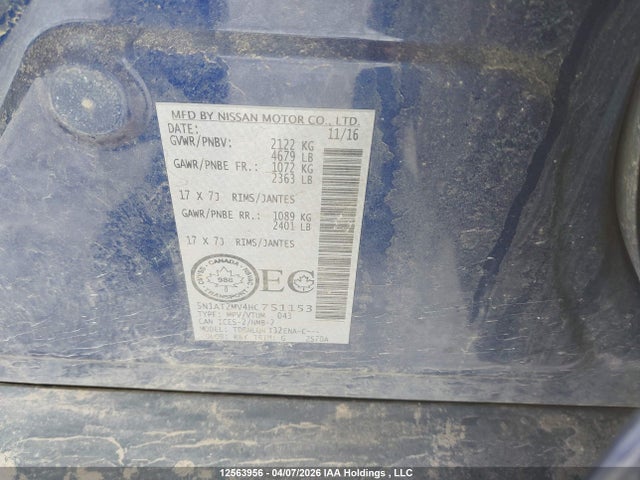 5N1AT2MV4HC751153 Nissan Rogue Sv/sl