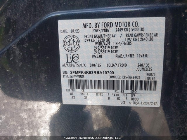 2024 Ford Edge Titanium მანქანა იყიდება აუქციონზე, vin: 2FMPK4K93RBA19709, აუქციონის ნომერი: 12563961