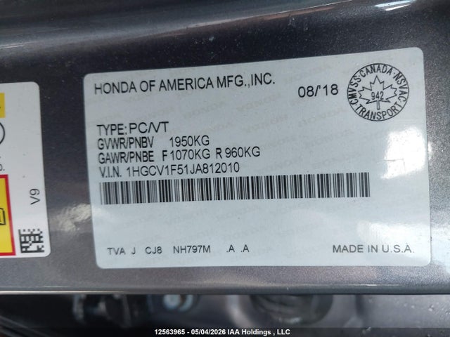 1HGCV1F51JA812010 Honda Accord