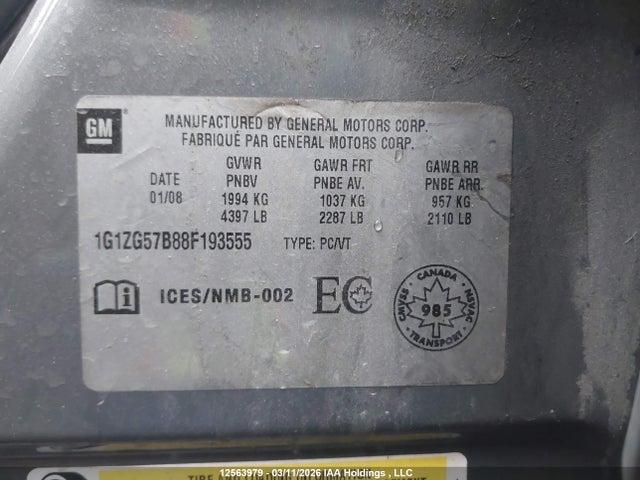 Продаж на аукціоні авто 2008 Chevrolet Malibu Ls, vin: 1G1ZG57B88F193555, номер лоту: 12563979