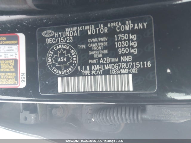 12563992 :رقم المزاد ، KMHLM4DG7RU715116 vin ، 2024 Hyundai Elantra Sel مزاد بيع