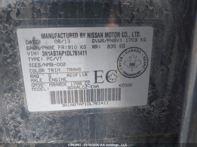 Продажа на аукционе авто 2013 Nissan Sentra 1.8 S/1.8 Sv, vin: 3N1AB7AP1DL761411, номер лота: 12563993
