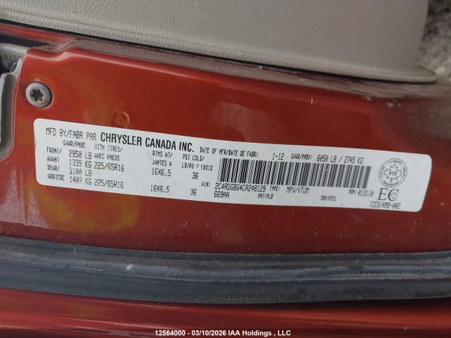 Aukcja sprzedaży 2012 Dodge Grand Caravan, vin: 2C4RDGBG4CR248129, numer aukcji: 12564000