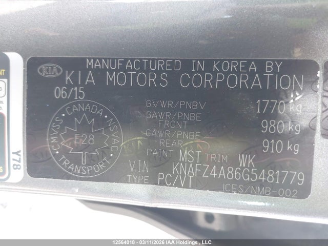 KNAFZ4A86G5481779 KIA Forte 2.0l Ex/2.0l Ex Se/2.0l Sx