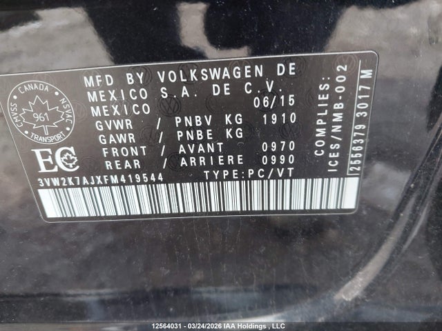 3VW2K7AJXFM419544 Volkswagen Jetta 2.0l Trendline/2.0l Trendline+