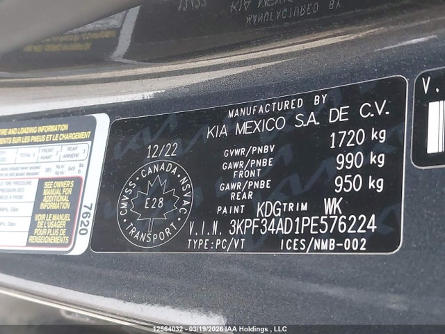 3KPF34AD1PE576224 KIA Forte Ex/ex Premium/ex+/gt-line