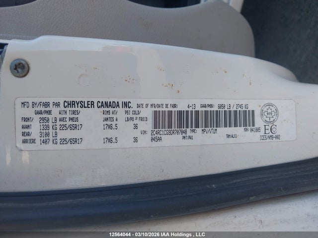 2013 Chrysler Town & Country Touring L მანქანა იყიდება აუქციონზე, vin: 2C4RC1CG9DR707848, აუქციონის ნომერი: 12564044