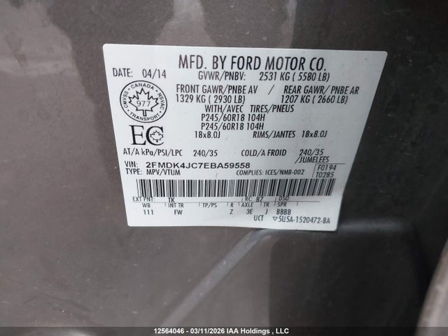 2014 Ford Edge Sel მანქანა იყიდება აუქციონზე, vin: 2FMDK4JC7EBA59558, აუქციონის ნომერი: 12564046