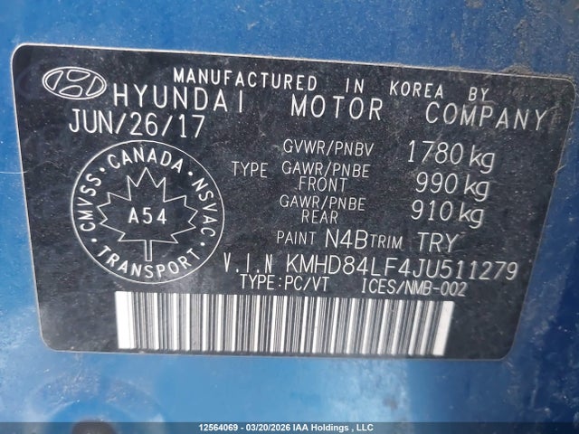 KMHD84LF4JU511279 Hyundai Elantra Sel/value/limited