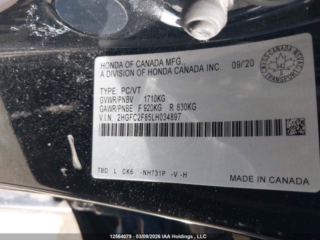 Продаж на аукціоні авто 2020 Honda Civic Sport, vin: 2HGFC2F85LH034897, номер лоту: 12564079