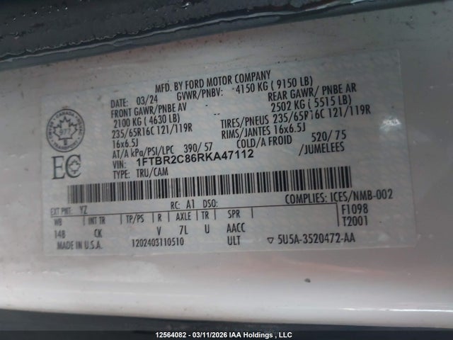 Продажа на аукционе авто 2024 Ford Transit T-250, vin: 1FTBR2C86RKA47112, номер лота: 12564082