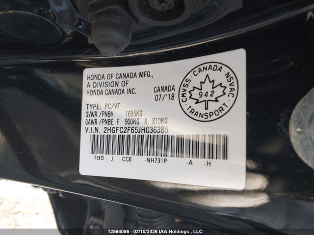 Aukcja sprzedaży 2018 Honda Civic, vin: 2HGFC2F65JH036385, numer aukcji: 12564086