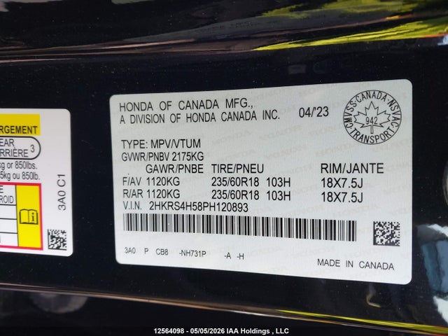 2HKRS4H58PH120893 Honda CR-V