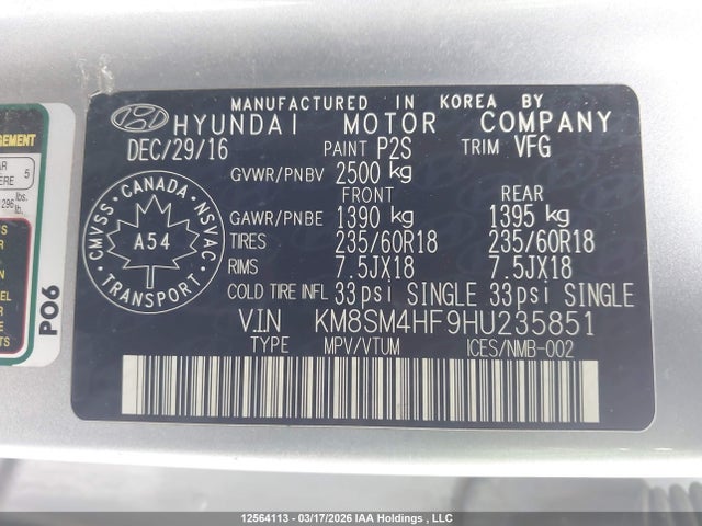 KM8SM4HF9HU235851 Hyundai SANTA FE XL