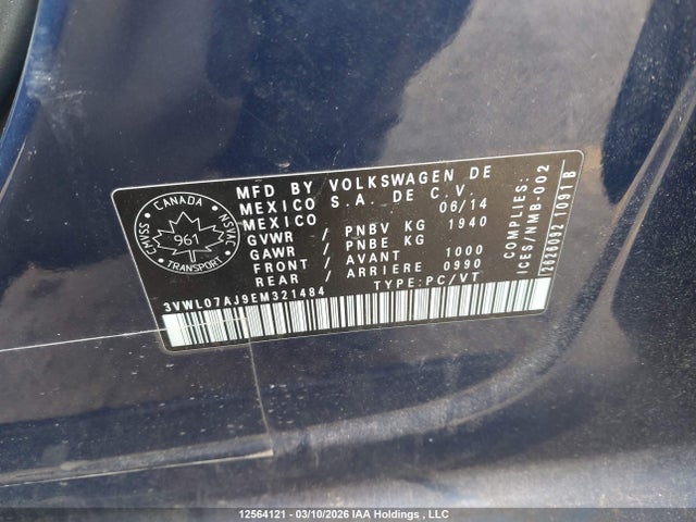 Aukcja sprzedaży 2014 Volkswagen Jetta, vin: 3VWL07AJ9EM321484, numer aukcji: 12564121