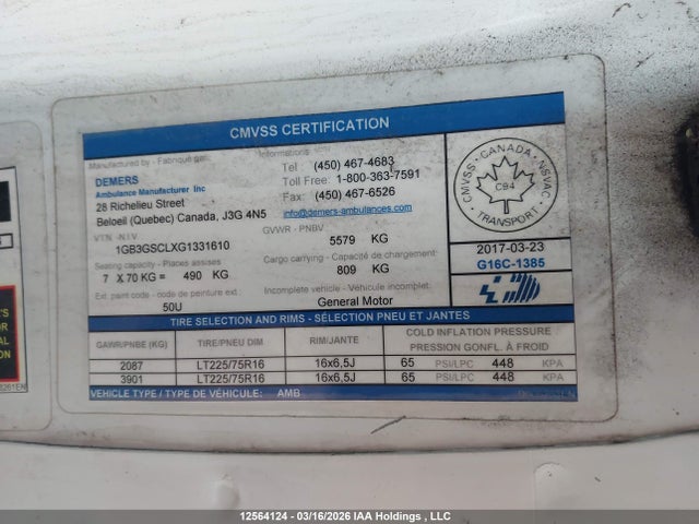 1GB3GSCLXG1331610 Chevrolet Express Cutaway 3500 1sd