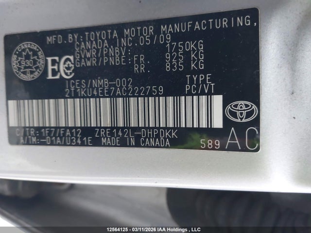 Aukcja sprzedaży 2010 Toyota Matrix Wagon, vin: 2T1KU4EE7AC222759, numer aukcji: 12564125