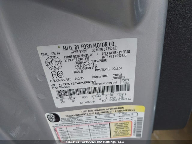 2014 Ford F150 Supercrew მანქანა იყიდება აუქციონზე, vin: 1FTFW1ET4EKE66754, აუქციონის ნომერი: 12564134
