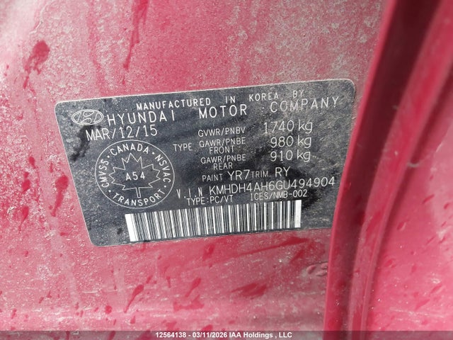 KMHDH4AH6GU494904 Hyundai Elantra Gls