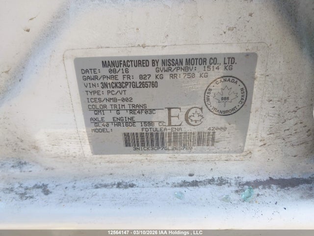 Продажа на аукционе авто 2016 Nissan Micra, vin: 3N1CK3CP7GL265760, номер лота: 12564147