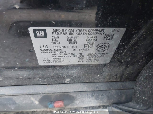 12564153 :رقم المزاد ، KL4CJASB8JB526228 vin ، 2018 Buick Encore مزاد بيع