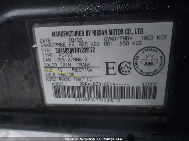 Продажа на аукционе авто 2024 Nissan Sentra S/s Plus, vin: 3N1AB8BV7RY239072, номер лота: 12564154