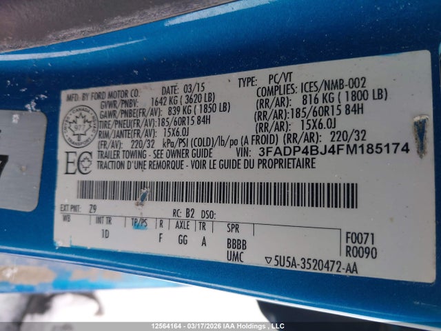 Продаж на аукціоні авто 2015 Ford Fiesta Se, vin: 3FADP4BJ4FM185174, номер лоту: 12564164