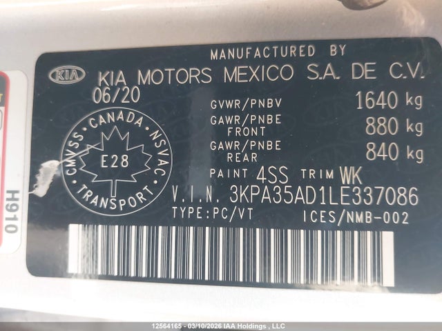 Продаж на аукціоні авто 2020 Kia Rio 5-door, vin: 3KPA35AD1LE337086, номер лоту: 12564165