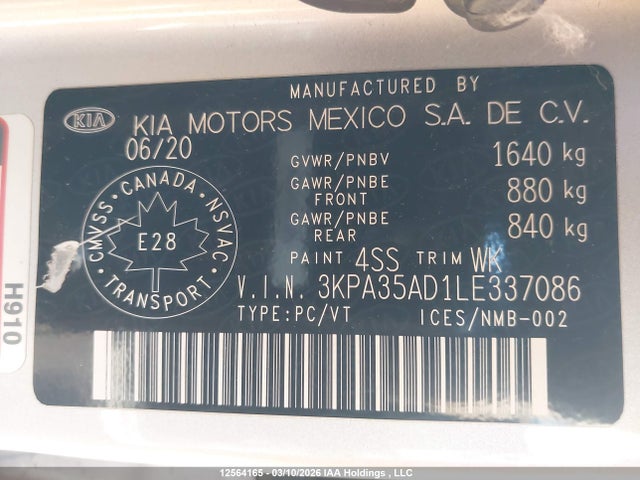 Продаж на аукціоні авто 2020 Kia Rio 5-door, vin: 3KPA35AD1LE337086, номер лоту: 12564165