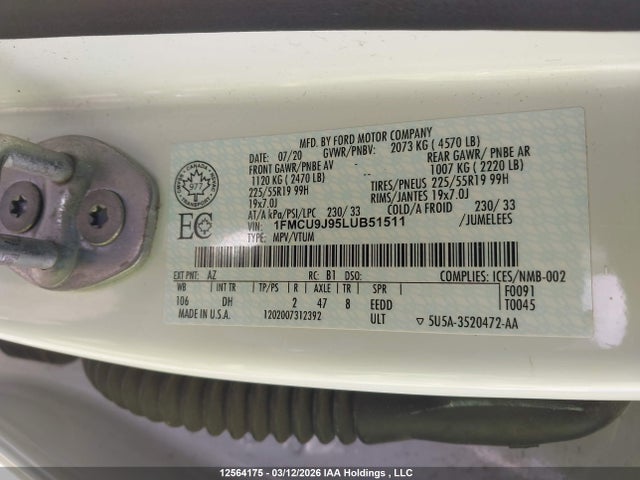 1FMCU9J95LUB51511 Ford Escape Titanium