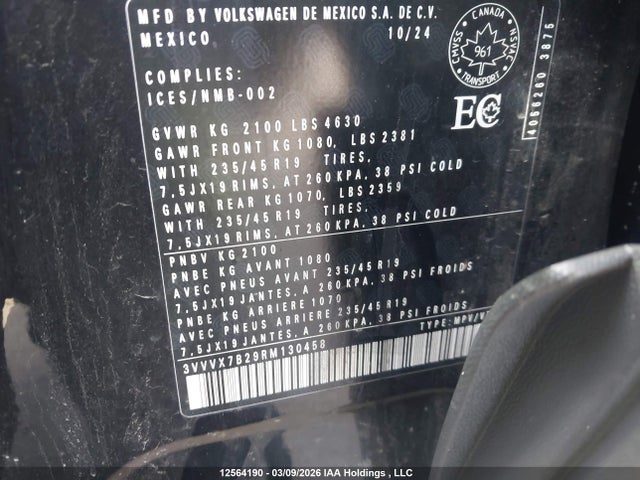 Продажа на аукционе авто 2024 Volkswagen Taos Comfortline, vin: 3VVVX7B29RM130458, номер лота: 12564190