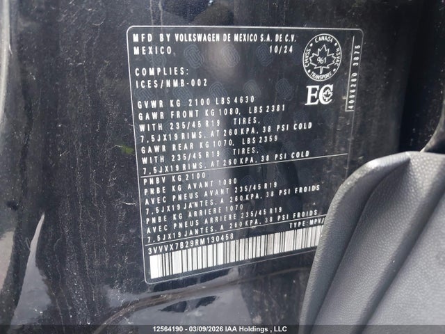 Продажа на аукционе авто 2024 Volkswagen Taos Comfortline, vin: 3VVVX7B29RM130458, номер лота: 12564190