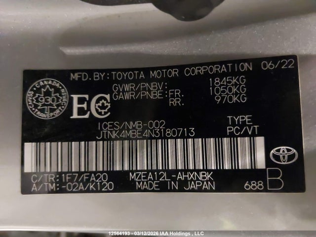 JTNK4MBE4N3180713 Toyota COROLLA SE