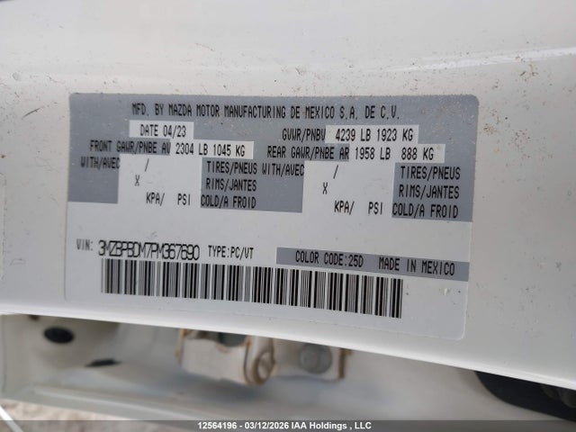 Aukcja sprzedaży 2023 Mazda Mazda3 Gt, vin: 3MZBPBDM7PM367690, numer aukcji: 12564196