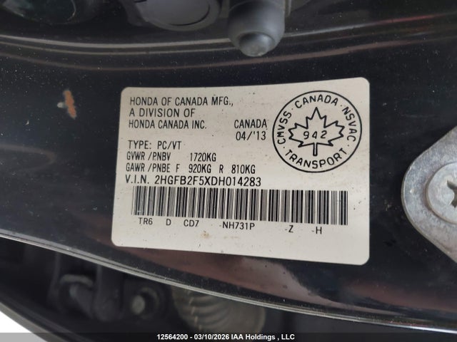 Продаж на аукціоні авто 2013 Honda Civic Lx, vin: 2HGFB2F5XDH014283, номер лоту: 12564200