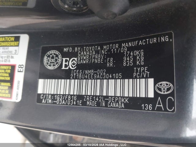 Aukcja sprzedaży 2010 Toyota Corolla, vin: 2T1BU4EE9AC304105, numer aukcji: 12564205