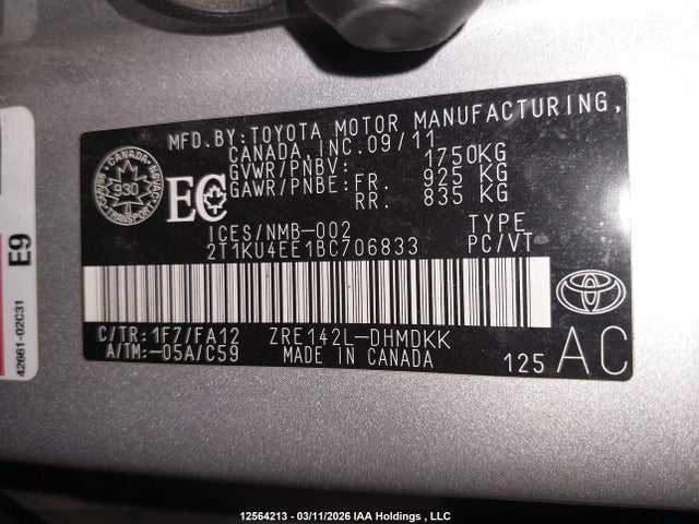 Aukcja sprzedaży 2011 Toyota Matrix, vin: 2T1KU4EE1BC706833, numer aukcji: 12564213