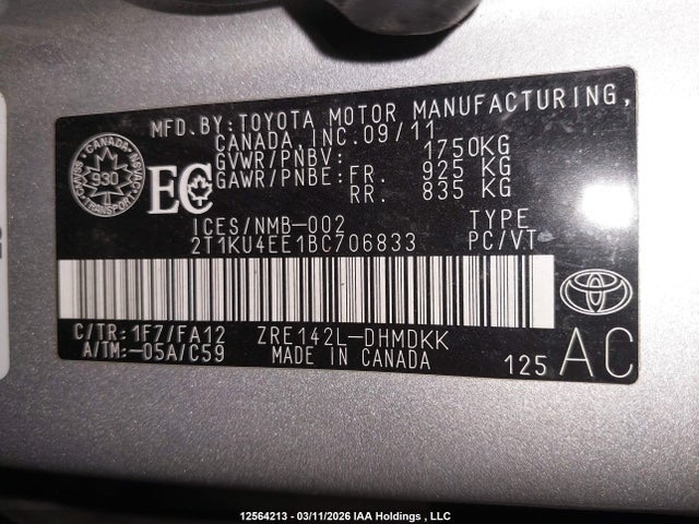 Aukcja sprzedaży 2011 Toyota Matrix, vin: 2T1KU4EE1BC706833, numer aukcji: 12564213
