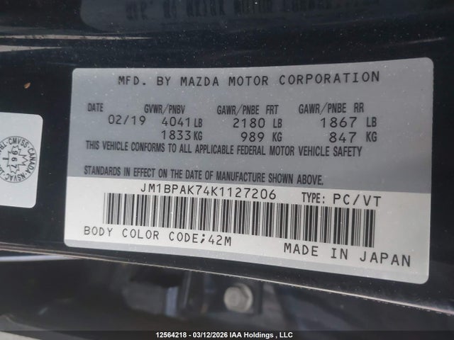 2019 Mazda Mazda3 Gx მანქანა იყიდება აუქციონზე, vin: JM1BPAK74K1127206, აუქციონის ნომერი: 12564218