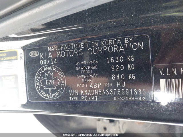 12564228 :رقم المزاد ، KNADN5A33F6991335 vin ، 2015 Kia Rio Ex/lx/lx+/sx مزاد بيع