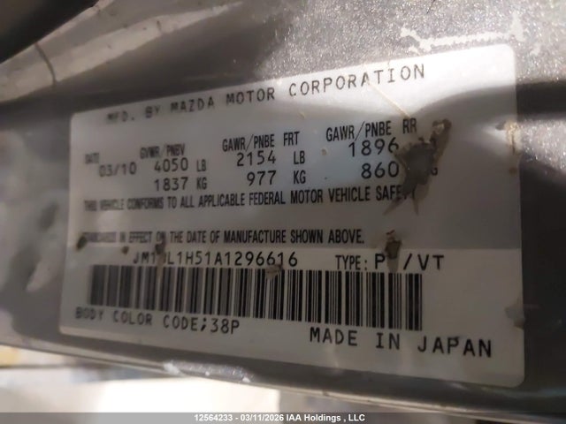 Aukcja sprzedaży 2010 Mazda 3 S, vin: JM1BL1H51A1296616, numer aukcji: 12564233
