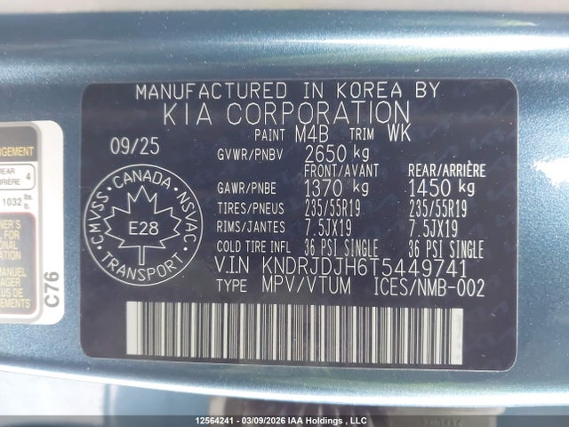 KNDRJDJH6T5449741 KIA SORENTO EX