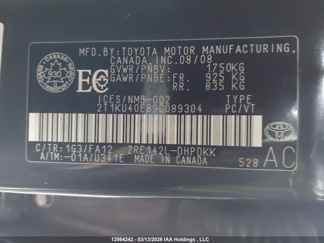 Продажа на аукционе авто 2009 Toyota Corolla Matrix, vin: 2T1KU40E89C089304, номер лота: 12564242