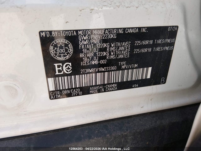 Aukcja sprzedaży 2024 Toyota Rav4, vin: 2T3RWRFV1RW233360, numer aukcji: 12564253