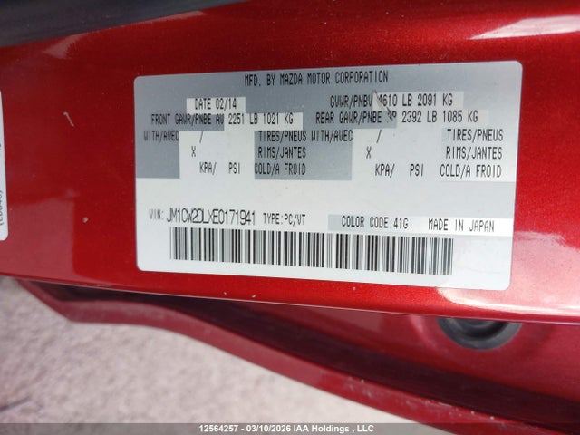 Продаж на аукціоні авто 2014 Mazda 5 Grand Touring, vin: JM1CW2DLXE0171941, номер лоту: 12564257