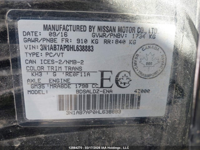 3N1AB7AP0HL638883 Nissan Sentra 1.8 S/1.8 Sl/1.8 Sv