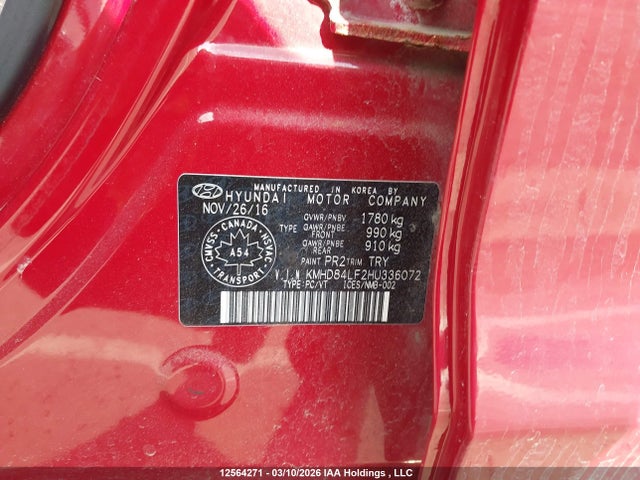 12564271 :رقم المزاد ، KMHD84LF2HU336072 vin ، 2017 Hyundai Elantra Se/value/limited مزاد بيع