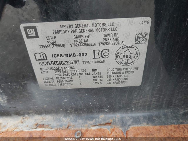 1GCVKREC6GZ265793 Chevrolet Silverado 1500 2lt